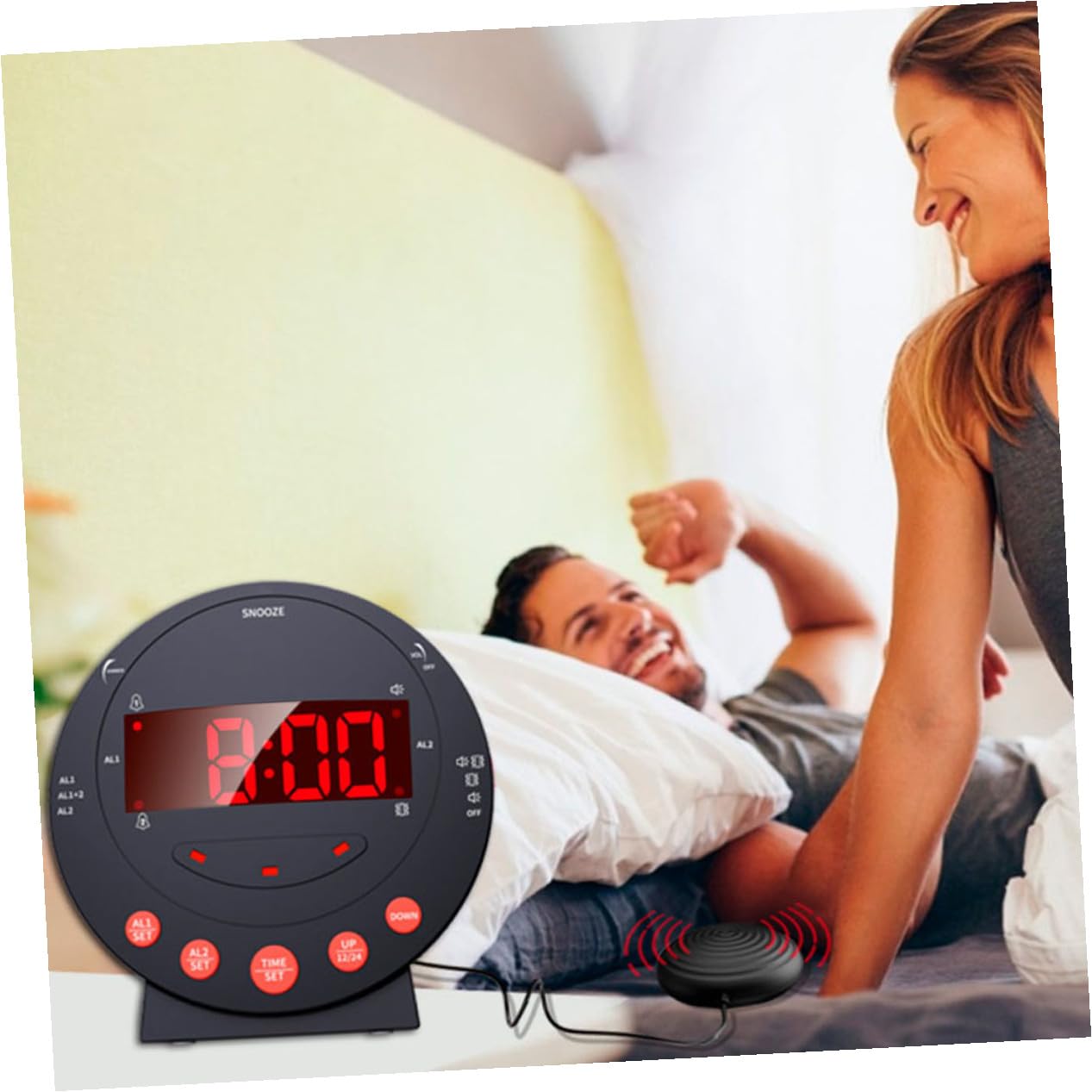 Digitaler Vibrationswecker und Einstellbarer Lautstärke mit Großen Zahlen Kunststoffgehäuse USB Kabel Inklusive für Senioren und Gehörlose im Schlafzimmer
