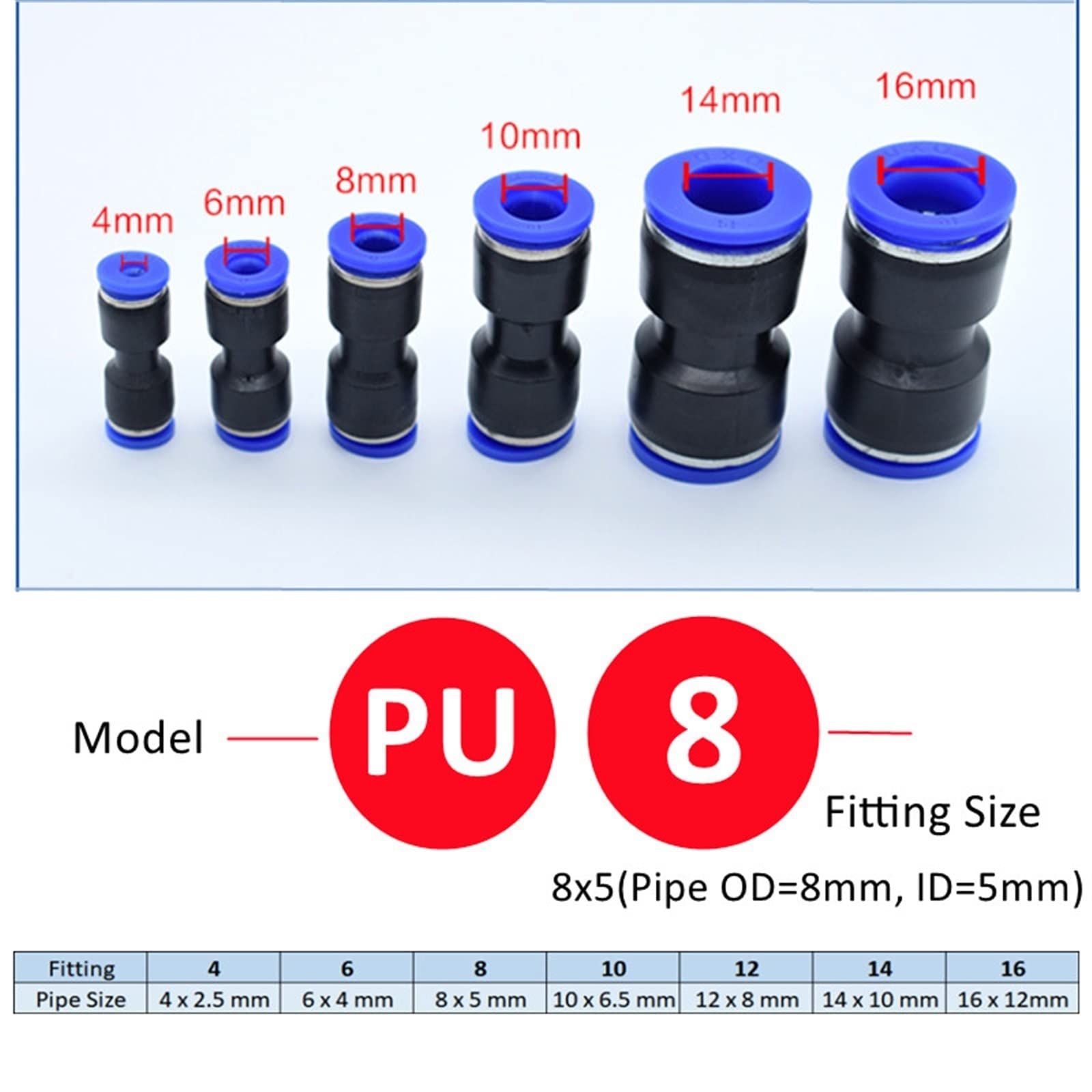 DOLUNTO 4 Piezas Conector de tubería de Ajuste neumático Aire Accesorios rápidos de Agua Empuje en la Manguera Golpe (Color : SA, Specification : 12mm)