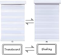 Vista 2 de HTTMT - Persianas enrollables cebra [69 pulgadas de ancho x 72 pulgadas de alto] blancas, inalámbricas, de doble capa, control de luz transparente
