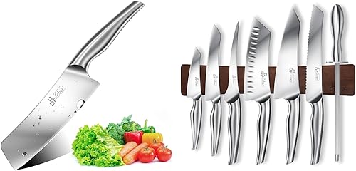 DDF iohEF Cuchillo de chef de acero inoxidable profesional y 8 cuchillos de cocina profesional con soporte magnético para cuchillos para pared