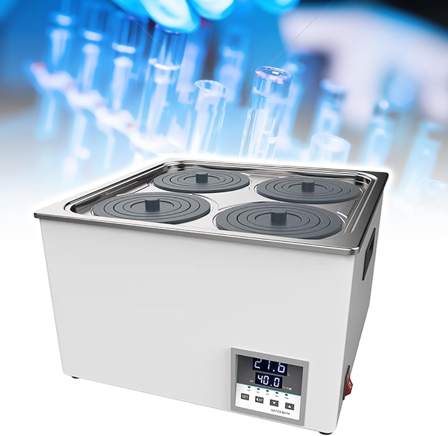 Recirculating Digital Thermostatic Lab Water Bath, Stainless Steel Inner Tank Lab Water Bath Anti-Dry Burning Thermostatic Water, with Digital Display and Protective Cover Lid for Lab Use