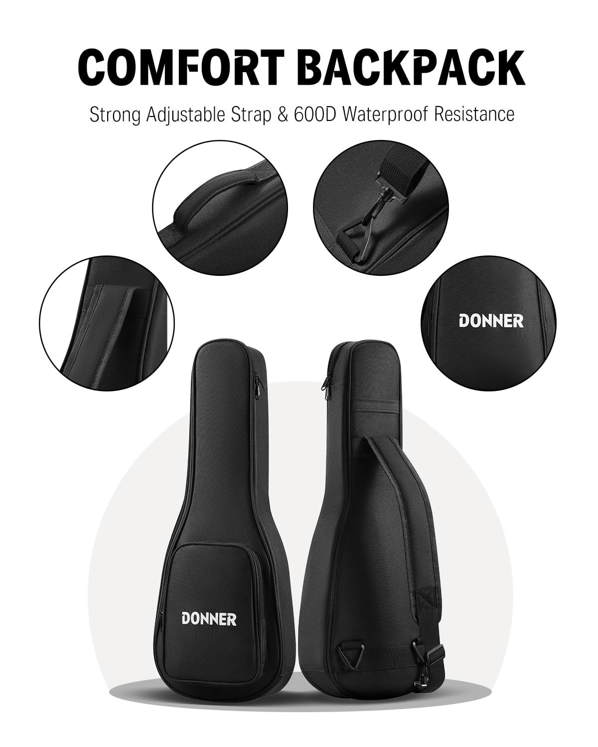 Donner Ukulele Concerto 23 pollici Mogano DUC-200D Scuro, kit Ukulele professionale per adulti principianti, con lezioni online, custodia, corde Aquila, plettro, accordatore, tracolla e panno