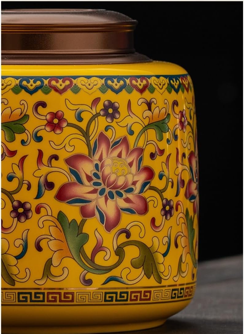 Tea Canisters for Loose Tea Household Loose Tea Storage Container Sealed Jar Chinese Retro Enamel Painted Pottery Tea Jar Kitchen Food Storage Jar Ceramic Airtight Tea Canister(E)
