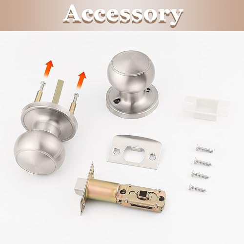 Miniatura 6 de Probrico - Paquete de 2 perillas redondas de paso (perillas sin cerradura), sin llave, cerradura de puerta interiorexterior, perillas de paso para