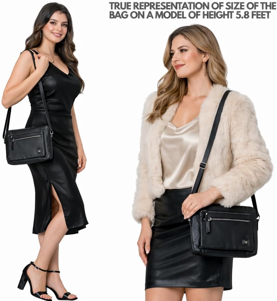 Leather Crossbody Bags for Women Small Soft Genuine Pebbled Sling Shoulder Handbag Crossover Purse with Full Adjustable Strap (Black Nappa) - Image 2