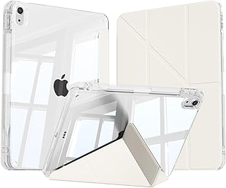 iPad 11世代 (A16) 10世代 ケース iPad 第11/10世代 ケース 11/10.9インチ 2025/2022 透明バックカバー 折りたたみ可能 多機能スタンド ペンシル収納 軽量 薄型 耐衝撃 傷つけ防止 PU合成レザー オートスリープ機能 A2696 A2757 A2777 (ホワイト)