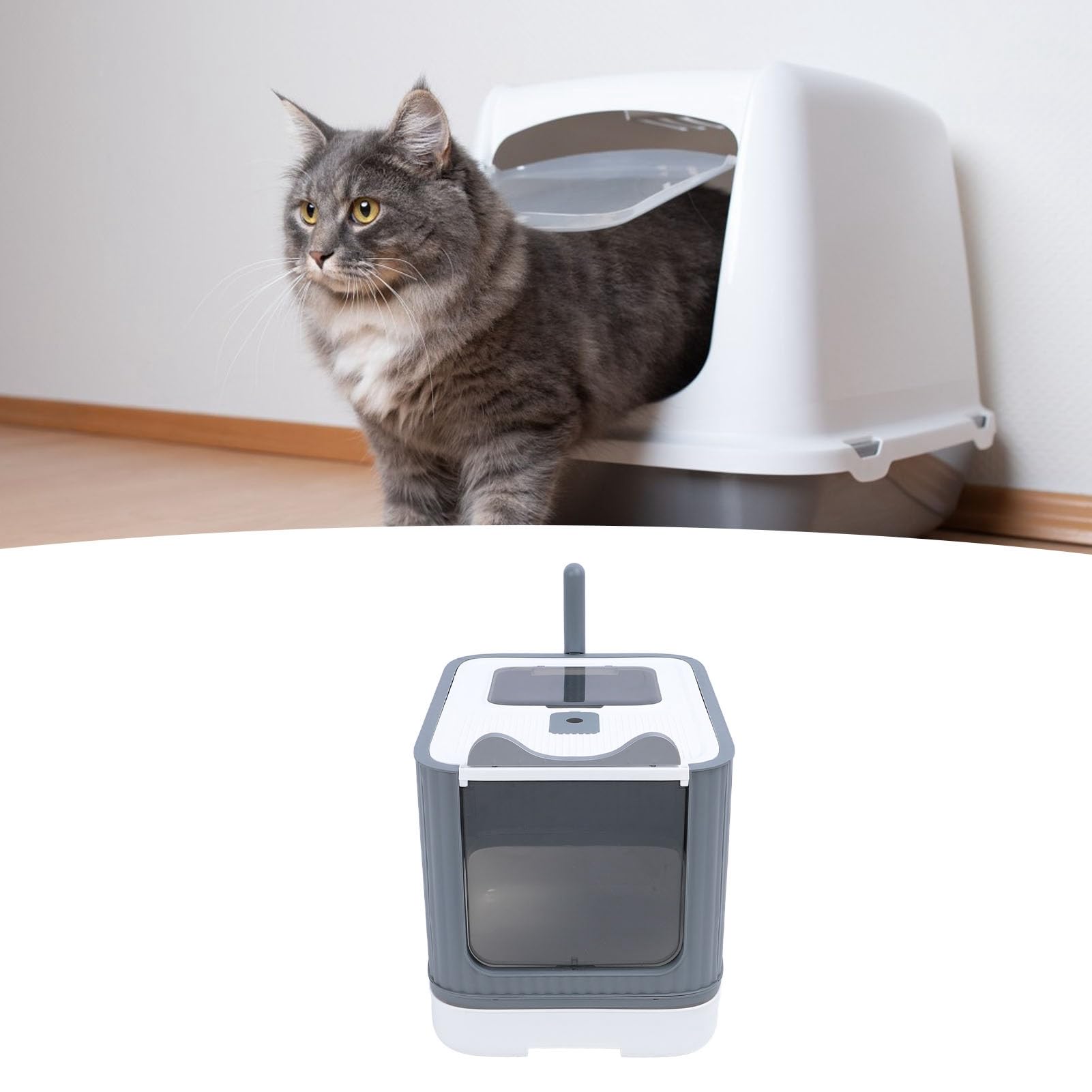 Geschlossene Katzentoilette mit Geruchskontrolle, große Kapazität, Kunststoff, Schubladen-Design für einfache Reinigung, moderne Ästhetik (Weiß)