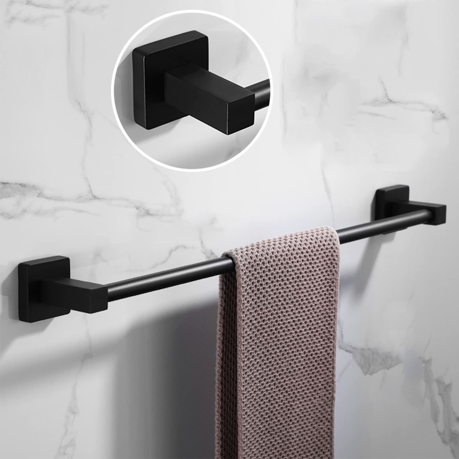 Portasciugamani singolo in acciaio inox nero per bagno e cucina, 30 cm, con finitura opaca e dettagli cromati