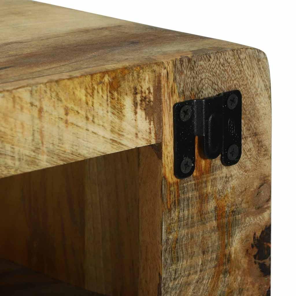 Mueble bajo para TV (madera maciza, mango marrón, 100 x 32 x 36 cm) | Mueble bajo resistente para sala de estar con dos compartimentos abiertos para dispositivos multimedia y decoración.