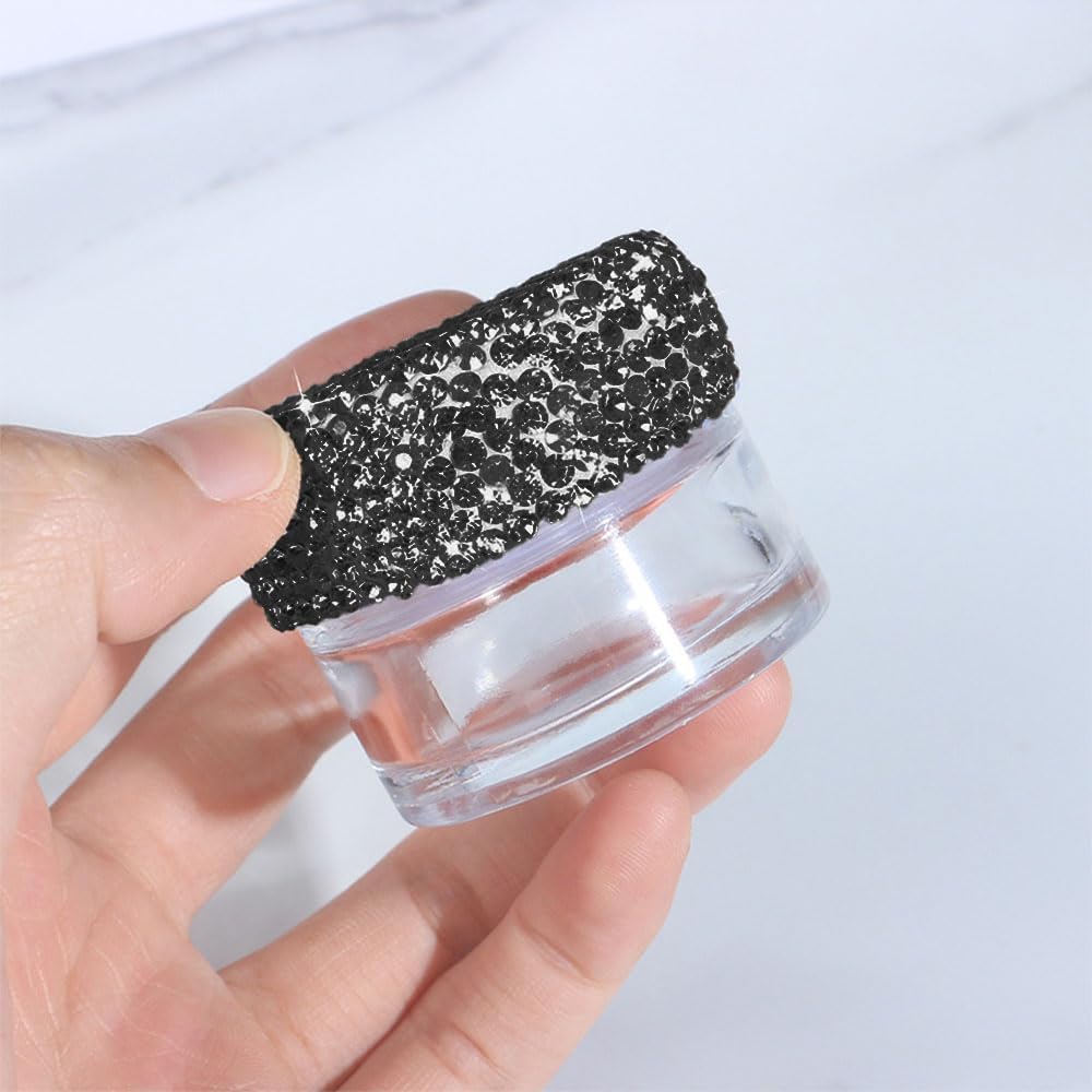 Luxury Bling 30ml/1oz Refillable Cream Empty Dispensing Bottle Portable Lotion Containers, Makeup Pot Jar Leak Proof for Women Outdoor Travel Use (Black) image 3