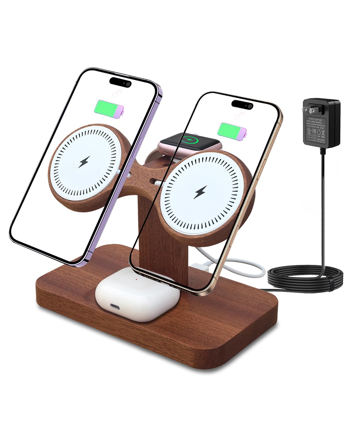 Station de charge double en bois compatible avec le chargeur