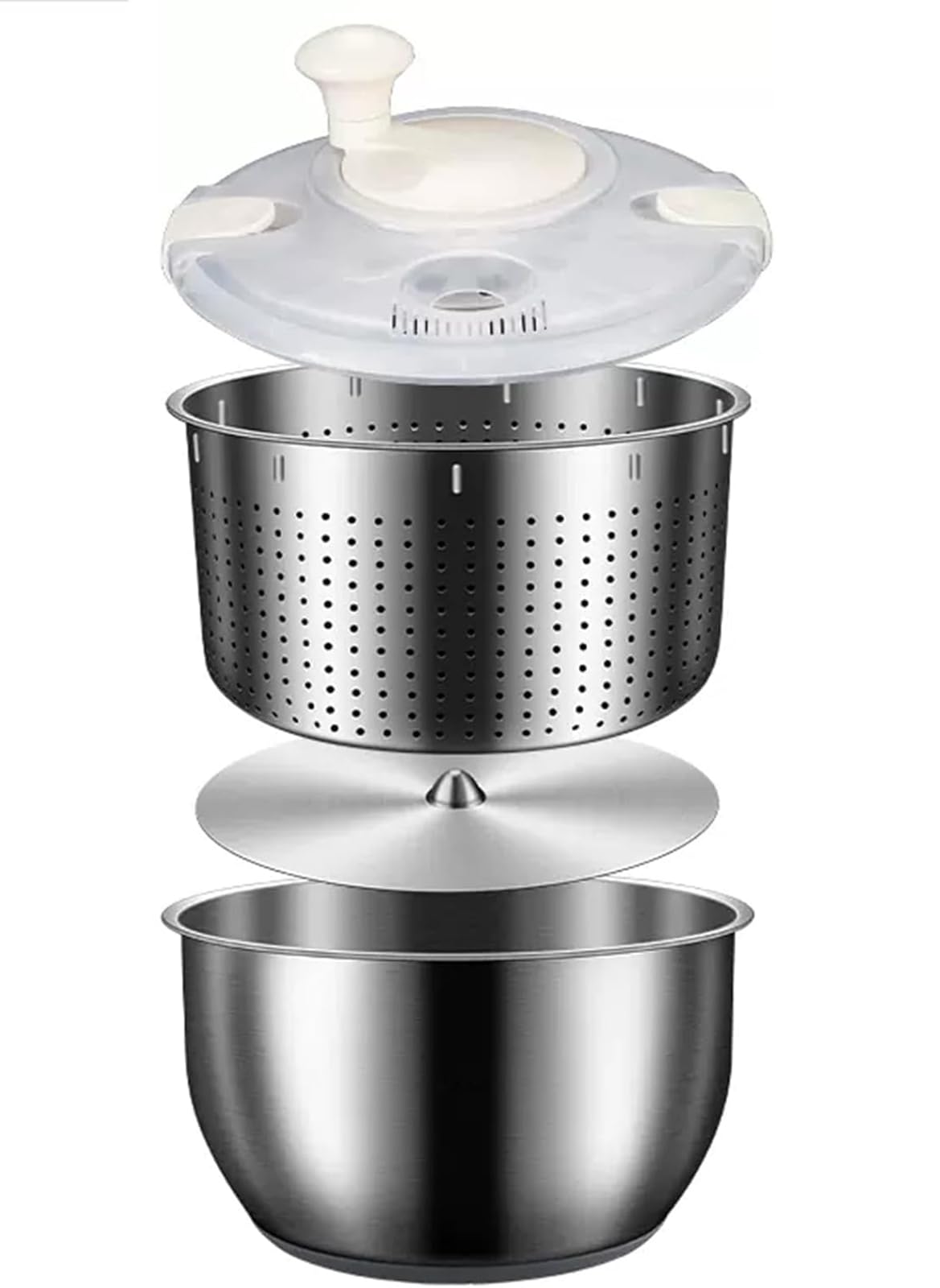 Essoreuse à salade en acier inoxydable de 6 L - Grand lave-légumes - Centrifugeuse - Ustensile de cuisine pour fruits, pâtes, frites - Passe au lave-vaisselle