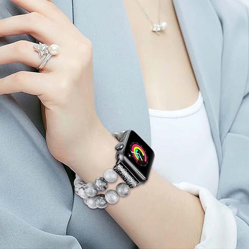 Miniatura 5 de fastgo Pulsera de cuentas compatible con Apple Watch Band de 1.92, 1.77, 1.73 y 1.654 pulgadas, correa elástica de piedra natural, hecha a mano,