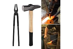 Blacksmith Forging Tools Kit: Wolf Jaw Tongs (15''), Anvil, Blacksmith Hammer & Forge Tongs