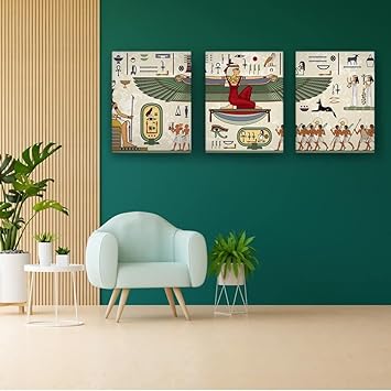 The Artment your artistic apartment, Murals of Thebes Canvas | Set of 3 | Size -1ftx1.5ft | Matte Finish Framed Decorative | Wall Decor in Home & Kitchen | Paintings for Living Room | Ideal Gift