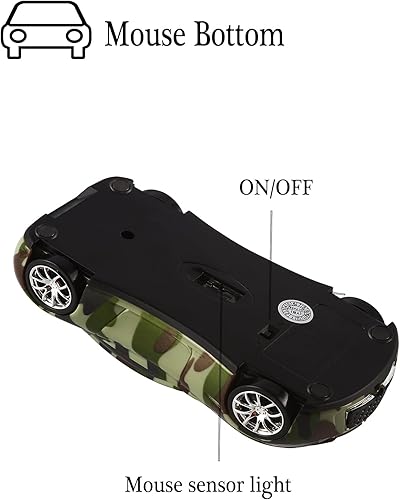 Miniatura 6 de elec Space Ratón inalámbrico, mouse con forma de automóvil con faros LED, mouse de 2.4 G para niños con receptor USB, 1600 DPI lindo mouse para