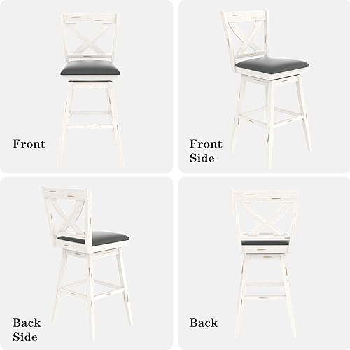 Miniatura 8 de Betterhood 29" Swivel Bar Height Stools, High Back Swivel Bar Stools with Faux Leather Upholstered Seat & Solid Wood Footrest, Counter Bar Chairs