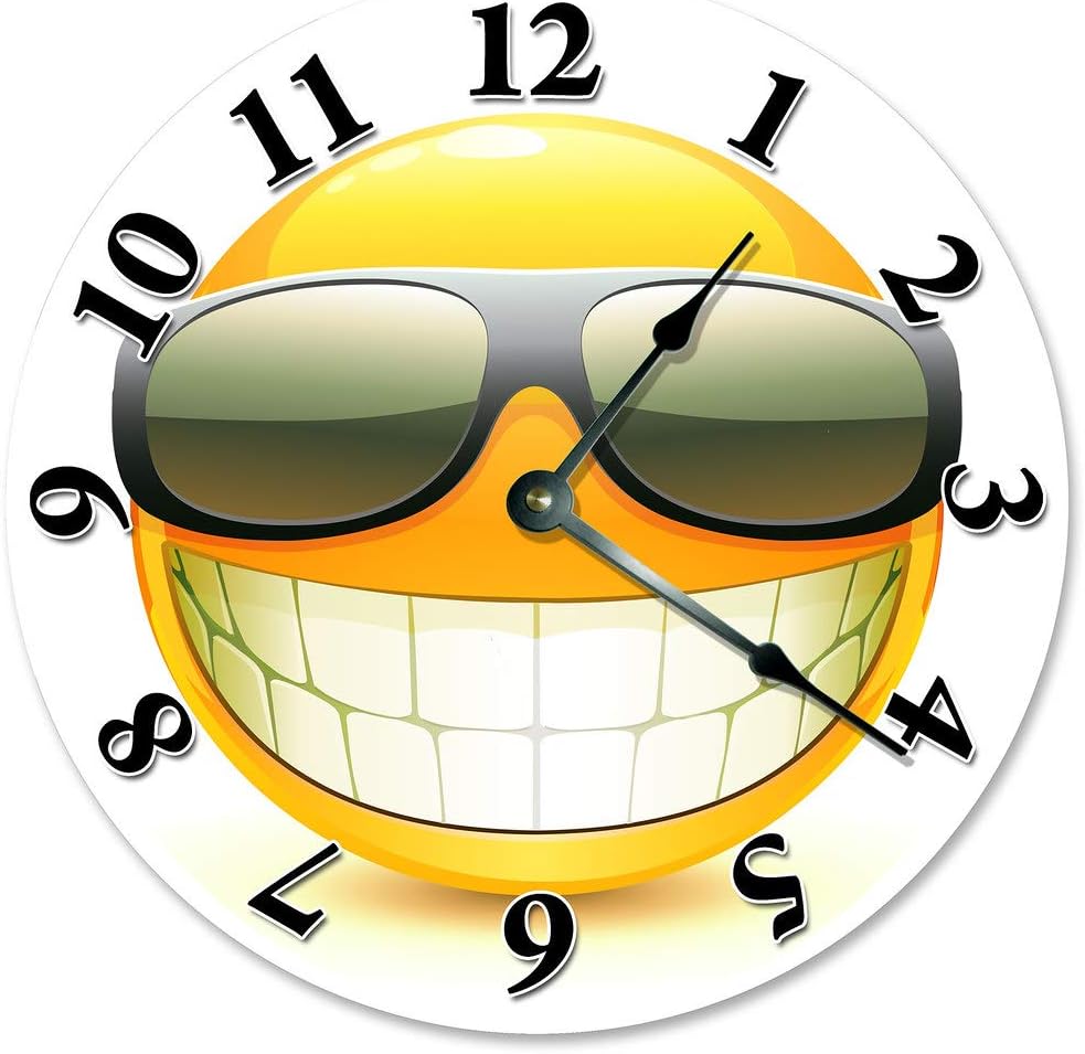 Cool Smiley FACE with Sunglasses Clock Large 10.5 inch Clock House Decoration, Wall Hang Clock Happy FACE, Smiley Clock