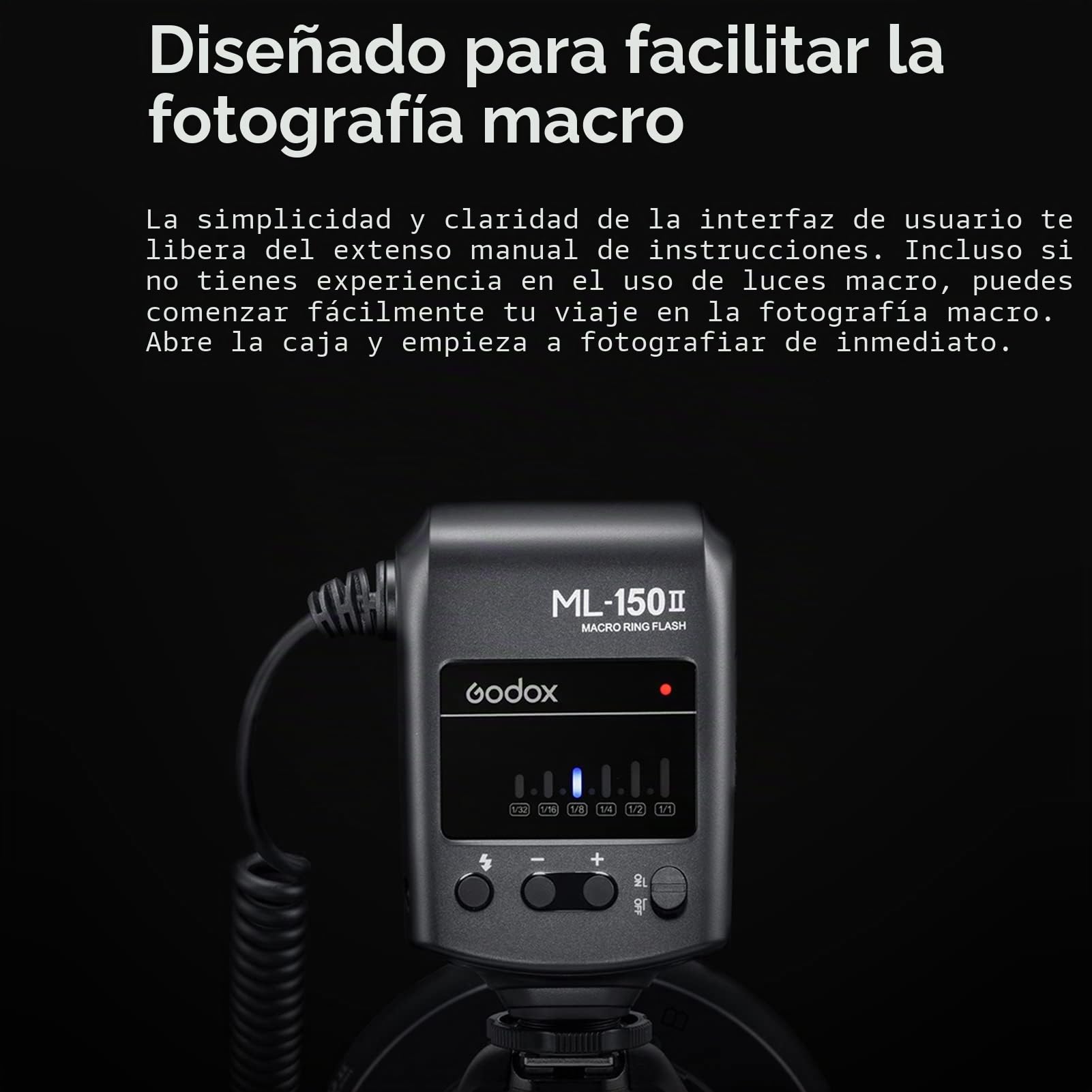 Godox ML-150II,Luz de flash para macro, universal, 11 niveles de brillo, 5800 K ± 200 K GN12 Fast Recycle 1/200s-1/5000s, con 8 anillos adaptadores, para cámara réflex Canon Nikon Sony DSLR
