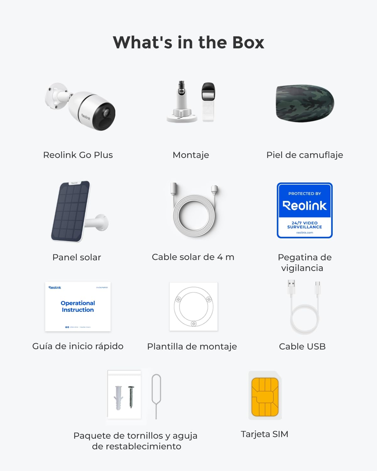 Reolink 4MP Cámara Vigilancia 3G/4G Sim Exterior Camara Solar 4G Sin Cables | Detección Inteligente, Visión Nocturna, Almacenamiento Local & Cloud, 4G LTE SIM, Funciona con Alexa, Go Plus con Panel Solar