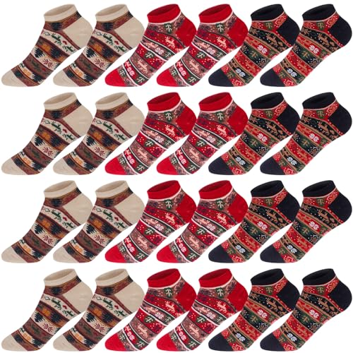 12 Pairs Adult Christmas Socks with Grips Winter Warm Women Socks Xmas Cozy Non Skid Cute Socks for Home Gift