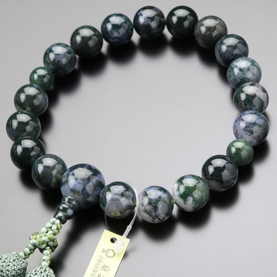 Amazon｜念珠ドットコム 数珠 男性用 18玉 青苔瑪瑙 正絹2色房