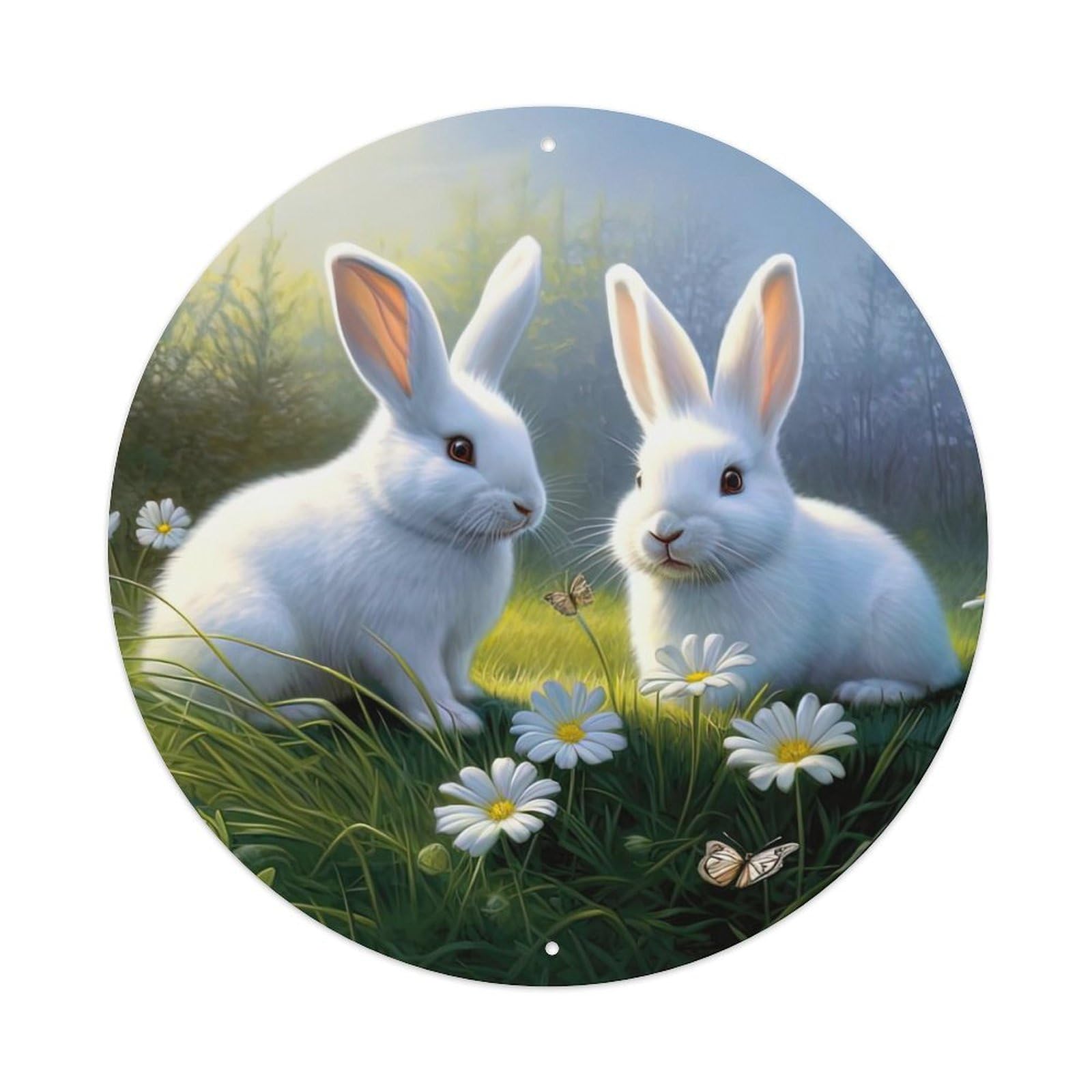 Animal Artwork Two Rabbits in The Grass Metal Tin Sign