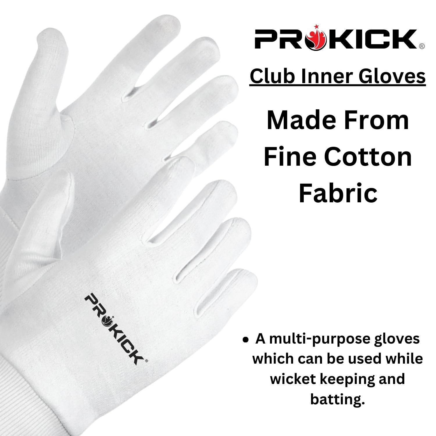 Prokick Club Inner Gloves for Cricket | Breathable & Sweat-Absorbing Cotton Inners | Comfortable Inner Gloves for Batting | Lightweight & Durable 1