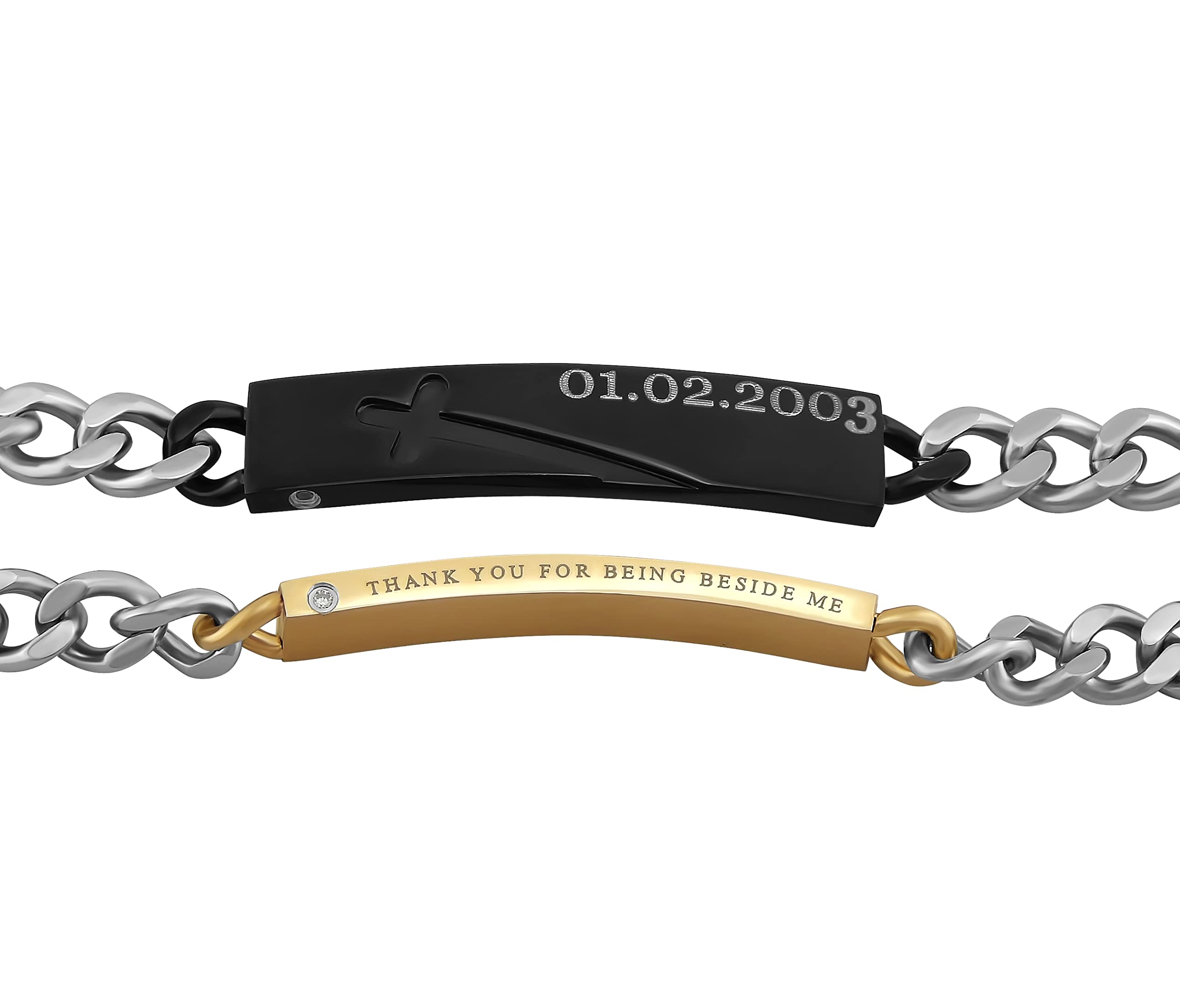 Pärchen Armband mit Gravur 2 Stück silber gold 22 cm | Armband personalisiert Edelstahl für Partner Familie Beste Freundin BFF | Partnerarmbänder 2er Set Armbänder für Paare