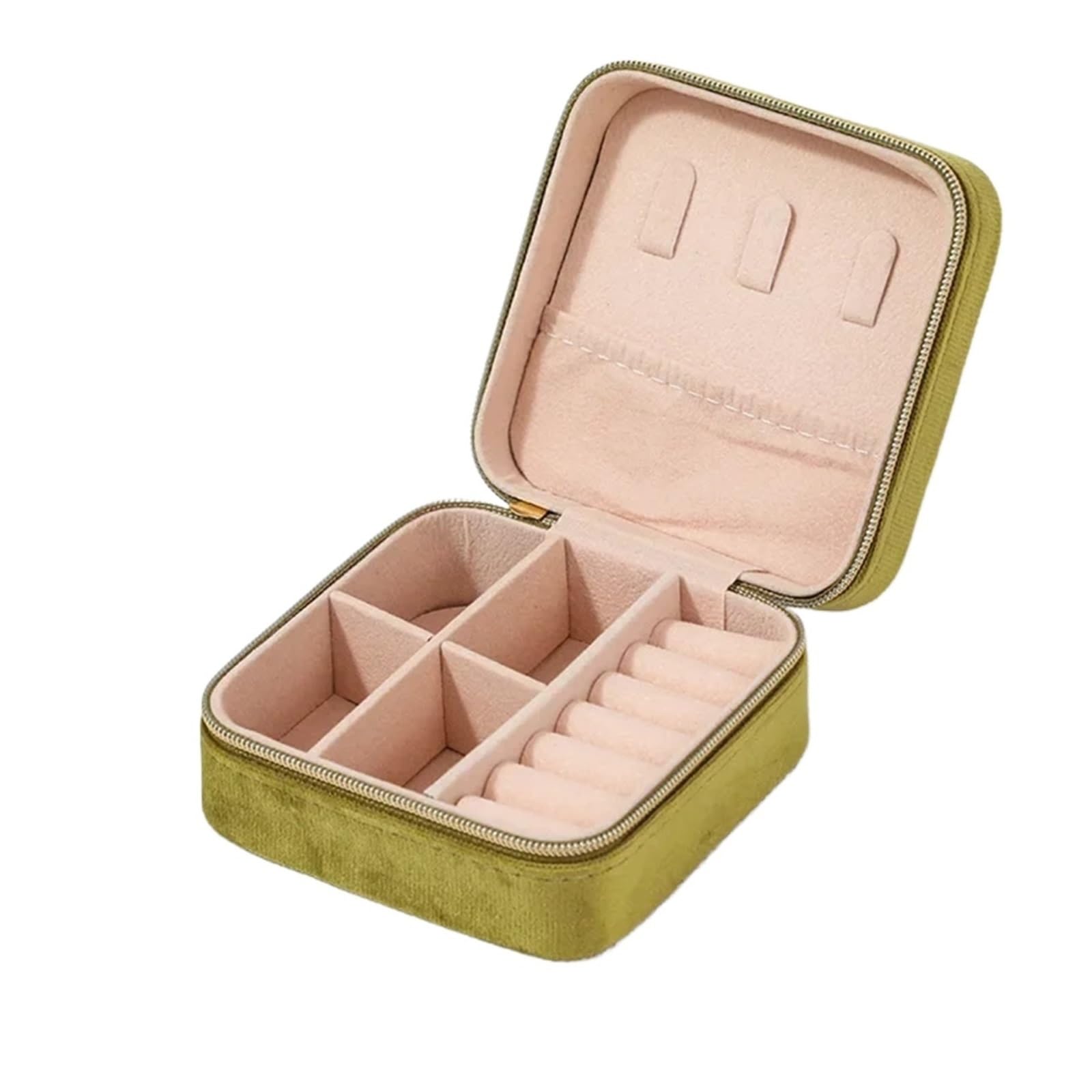 ESTDKMNOS Portable Jewellery Case， Jewellery Box Necklace Ring Earring Organiser Travel Portable Zipper Square Multicolor(Green)