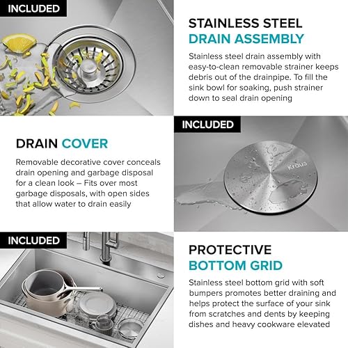 Miniatura 8 de KRAUS Kore KWT310-28 - Fregadero de cocina con estación de trabajo, 28 pulgadas, montaje directo o superior, cuenco individual, de acero inoxidable