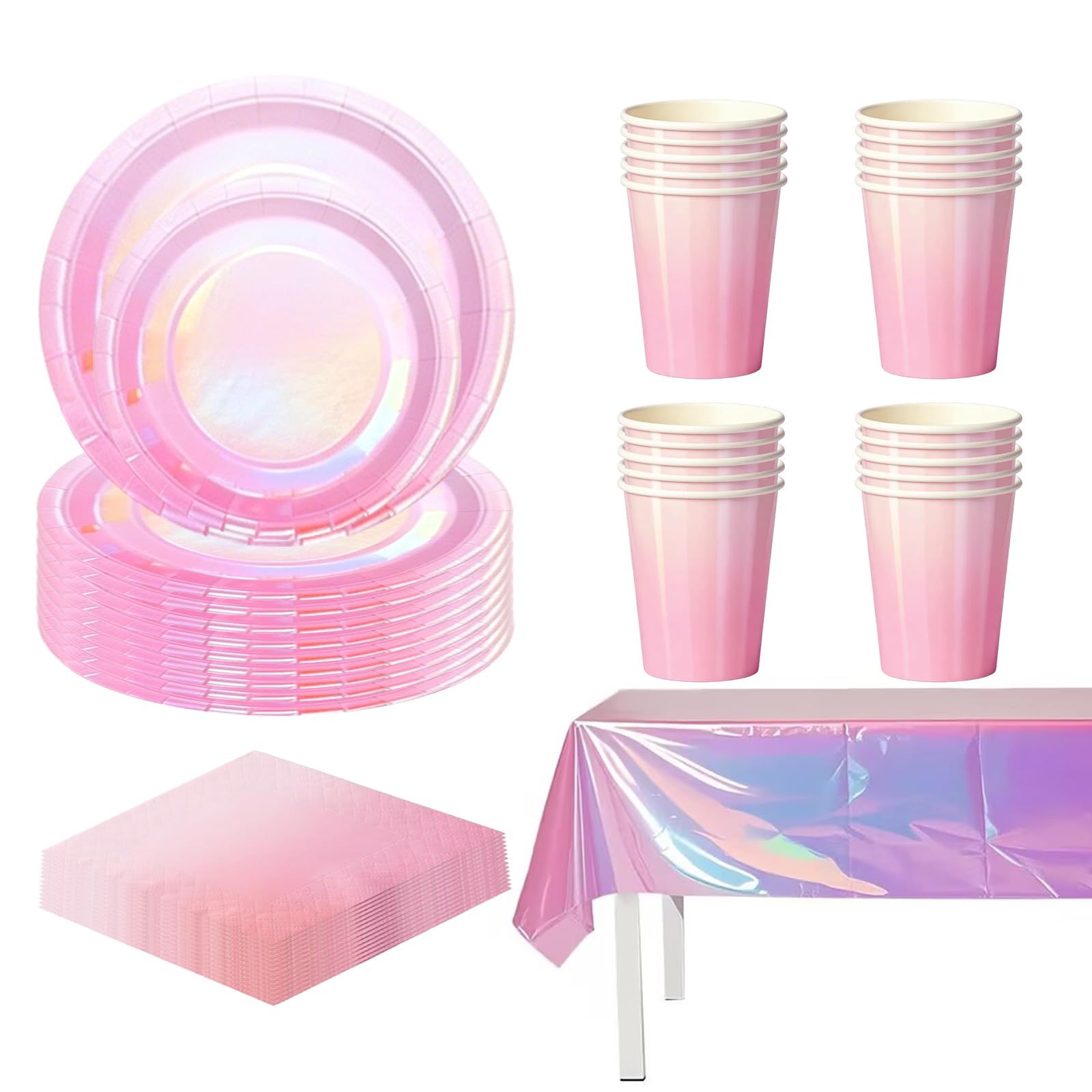 81P Colorful Laser Foil Paper Party Tableware Set,Pink Sparkling Party Paper Plates Napkins Cups for Her Birthday,Sparkling Pink Tablecloth for Christmas Dinnerware Wedding,Baby Shower Party Dec — image 1