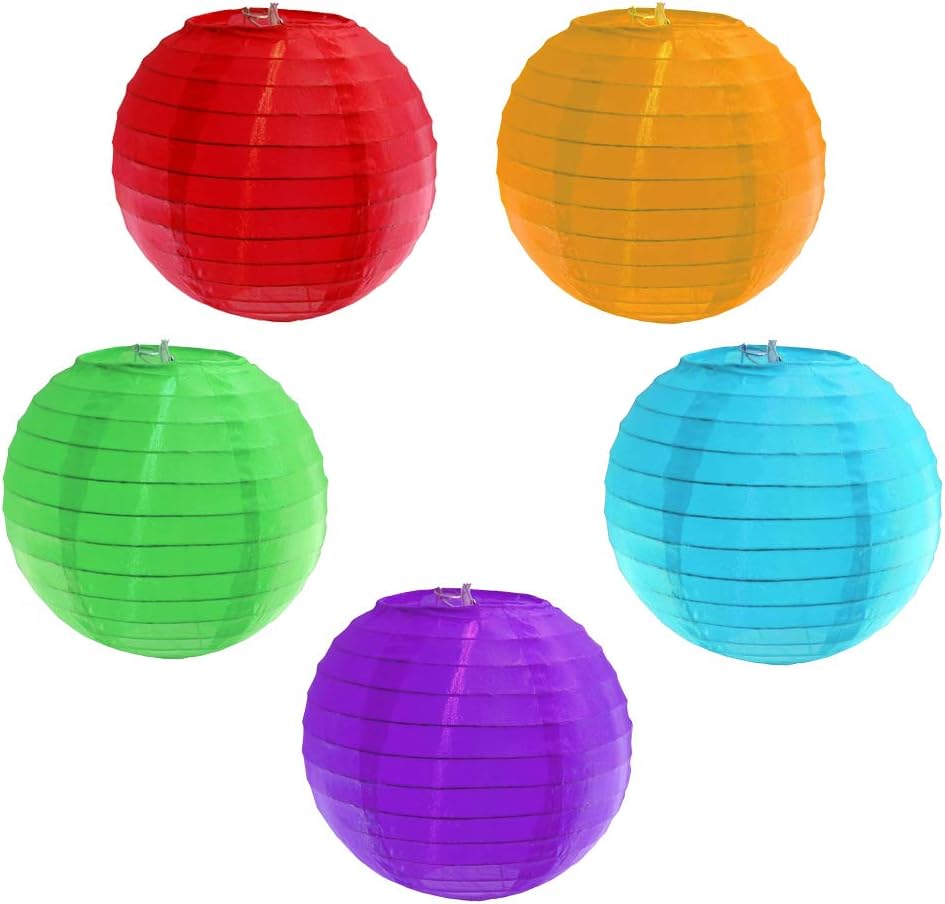 DECORGRAM Round Paper Lamps - 12" (Pack of 5) Multicolor