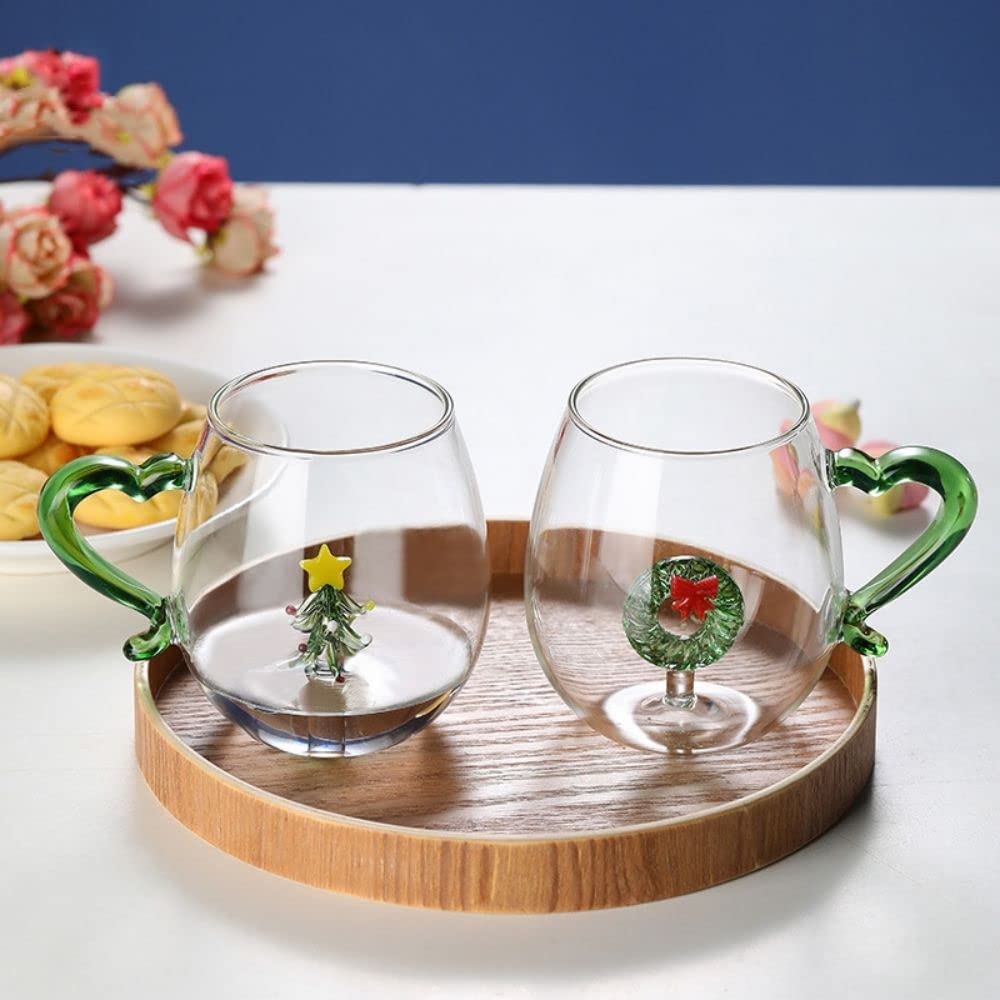 Christmas Glass Mug for Hot Drinks with Handles,Christmas Tree Cup 300 ML,Xmas Gift,Coffee Mugs, Tea Cups - Image 3