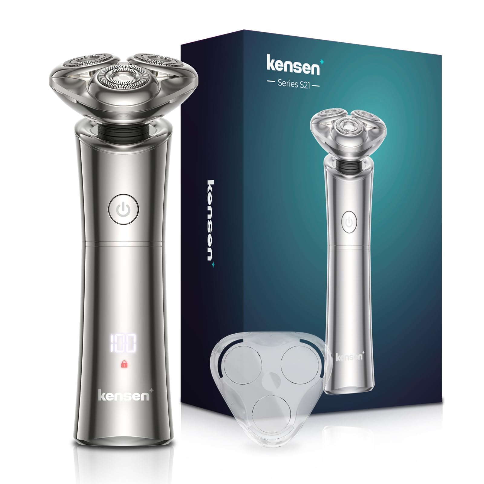 KENSEN Afeitadora Electrica Hombre, Maquina de Afeitar Barba IPX6 Impermeable en Seco y Húmedo con Pantalla LED, Tipo-C