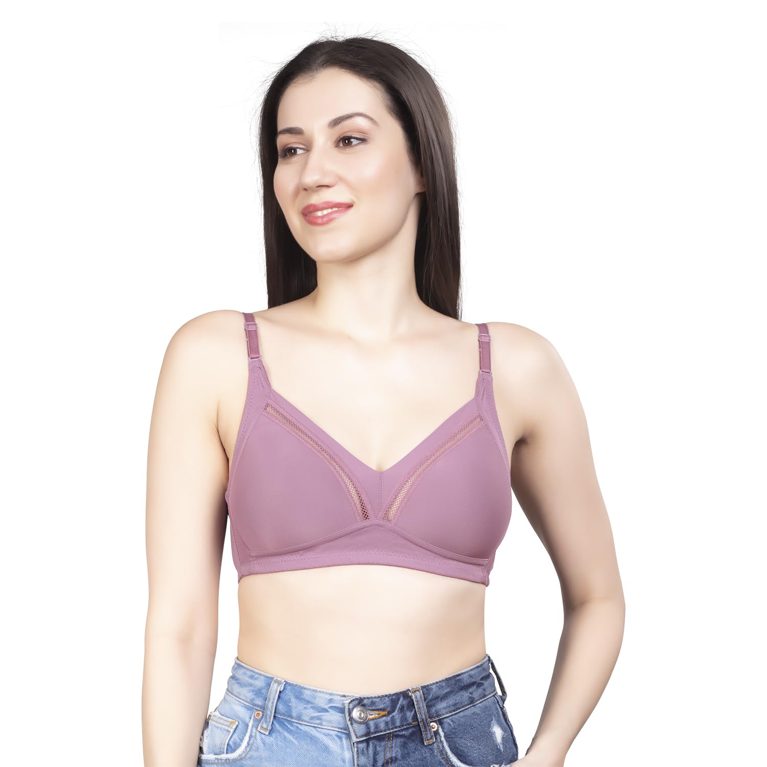 squinch Wireless T-Shirt Bra, Front Lace Design, Soft Cotton Padded, Hook and Eye Closure,Removable Strap with Extra Transparent Strap (in, Numeric, 34, Standard, Purple)-picture-44