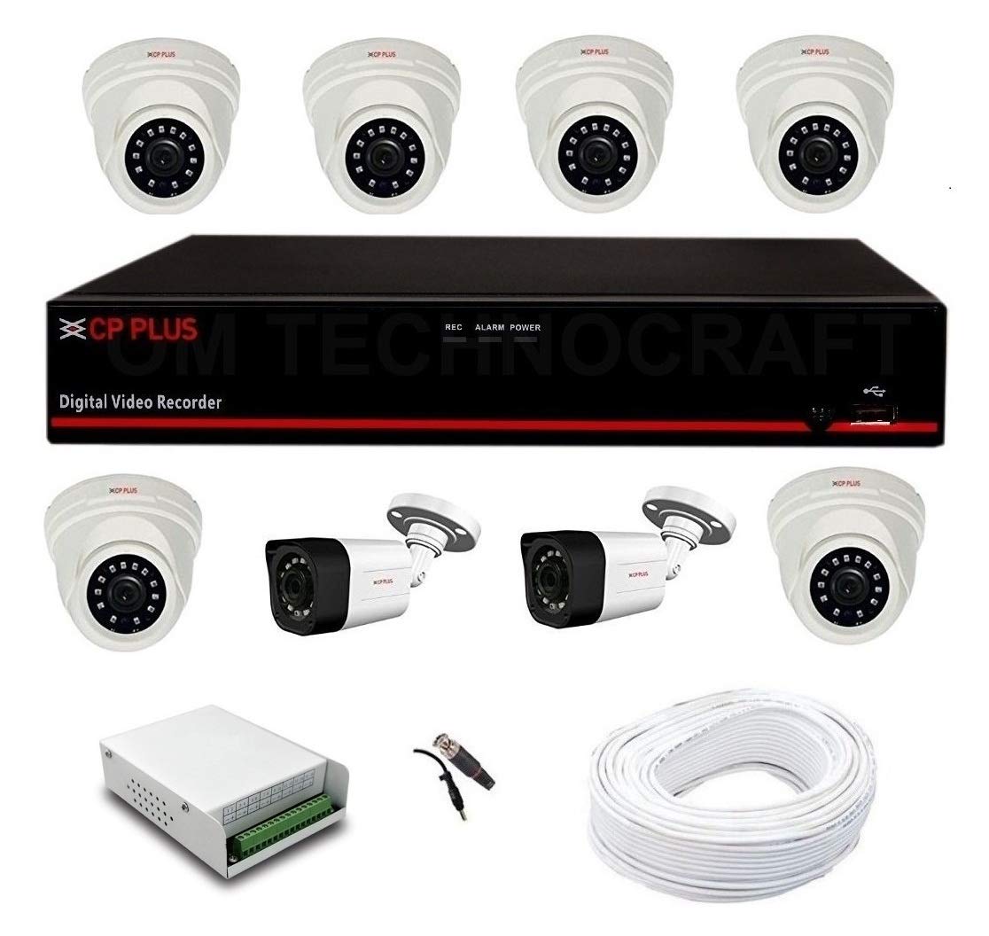 CP Plus 8 Channel DVR with 6 Pc of 2.4 MP Dome Cameras + 2 Pc of 2.4 MP Bullet Cameras + CCTV Cable 90 Mtr + 8 CH Power Supply + BNC & DC Full Combo Kit without Hard Drive-picture-11