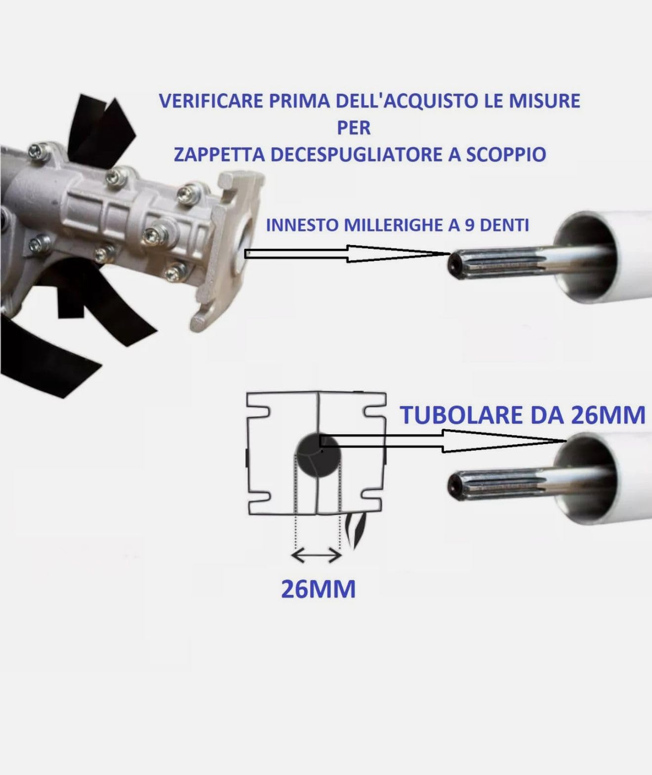 Gruppo Zappette 9 Denti 26 Mm Per Decespugliatore – Modello ROY-80820, Accessorio Fresatura E Zappatura Terreno