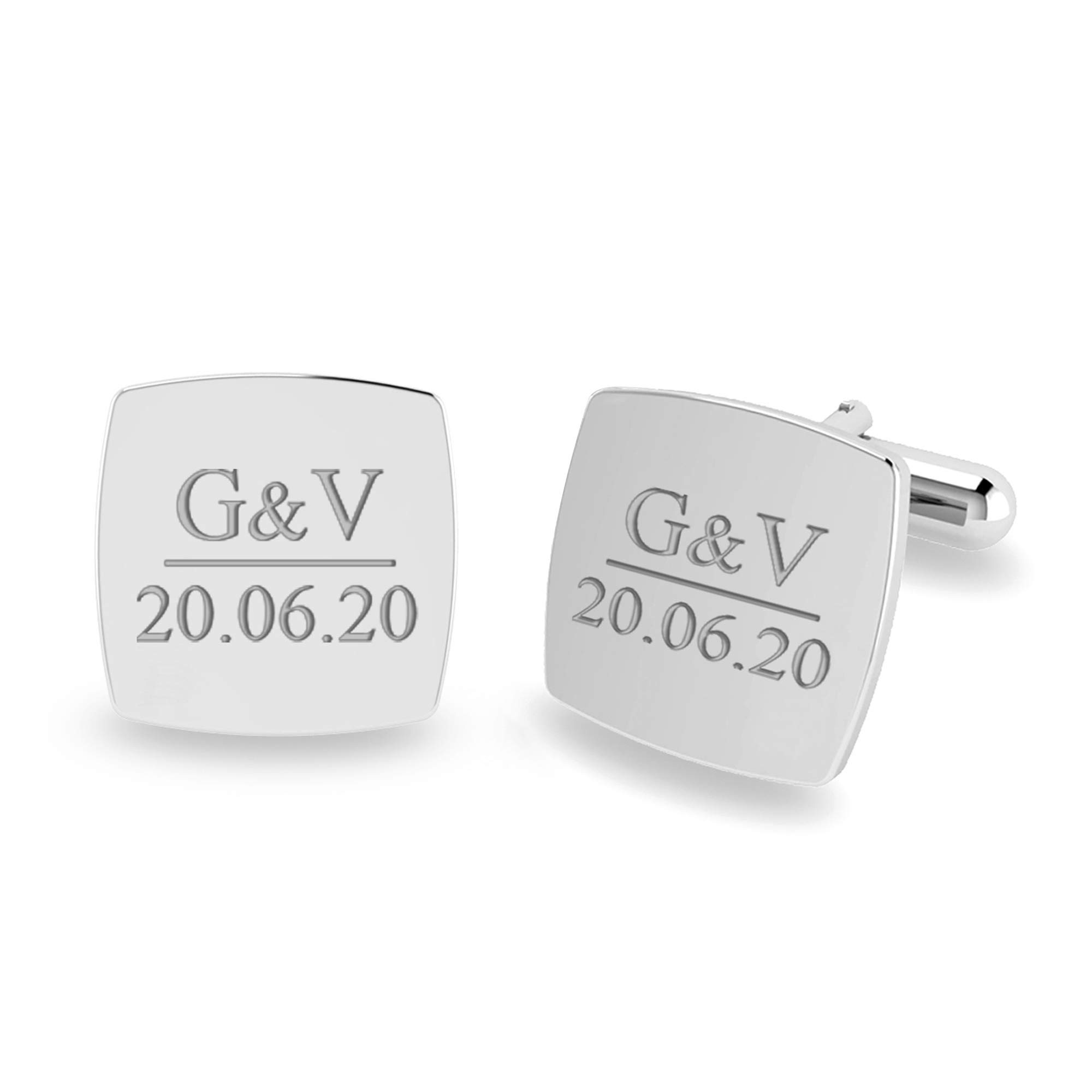 LeCallaPersonalized 925 Sterling Silver Cufflinks for Men | Custom Initial Name & Date | Wedding, Anniversary, Gift for Husband, Father, Boss, Friend | Engraved Back Text | Round & Square Cufflinks