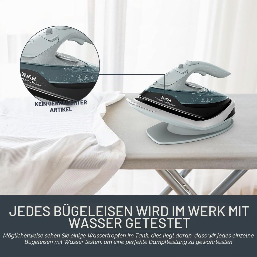 Tefal Freemove Power FV6672G0 Dampfbügeleisen, kabellos, 2600 W, 40 g/min kontinuierlicher Dampf, 220 g, 11 Sekunden Aufladung, leicht, 960 g, Keramiksohle, automatische Abschaltung, auslaufsicher