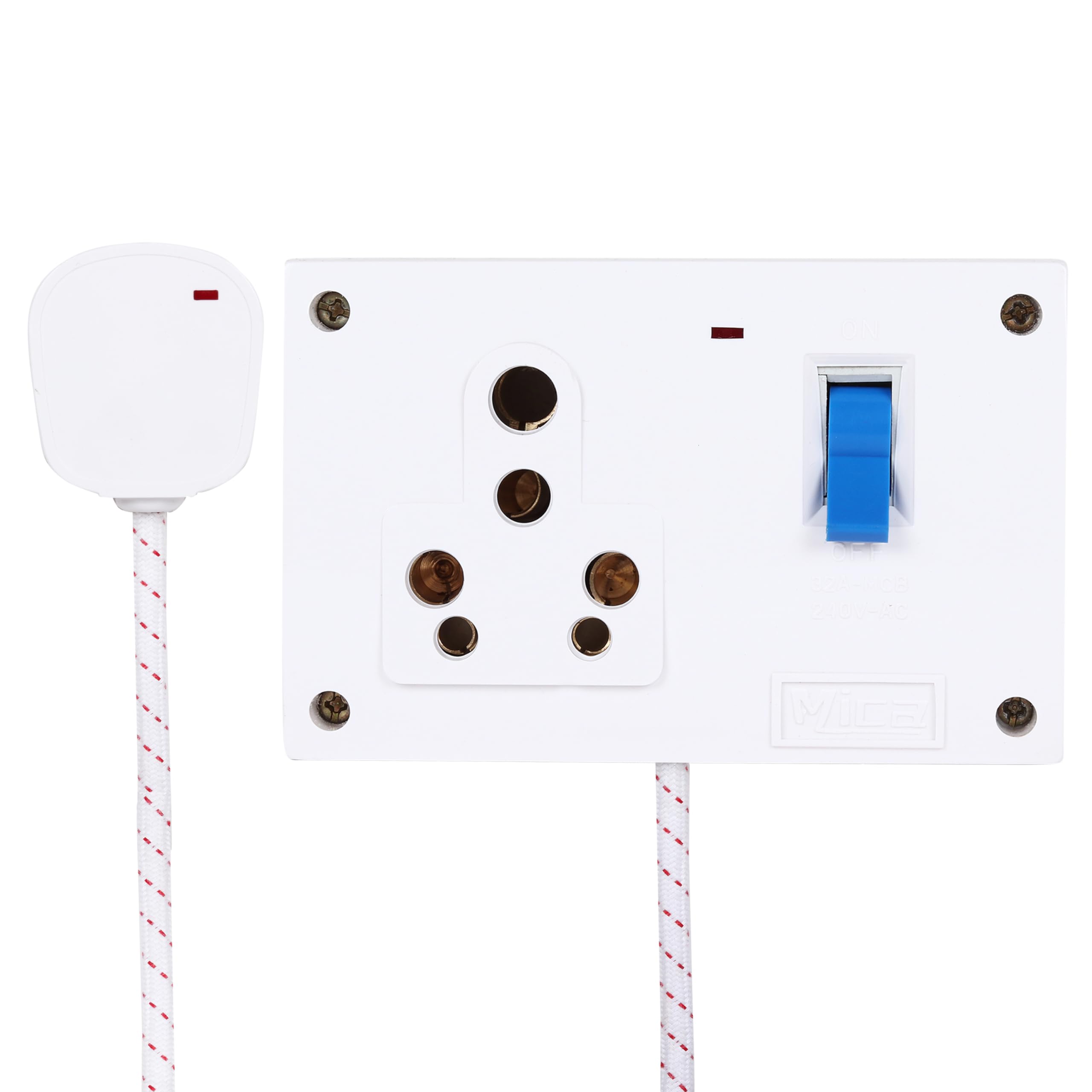 MICA Extension Cord - MCB - Socket Combined Box 32 AMP with Indicator - Cotton Wrapped 3 Core Copper Wire 2 Meter. Qty - 1 (White)-image-39