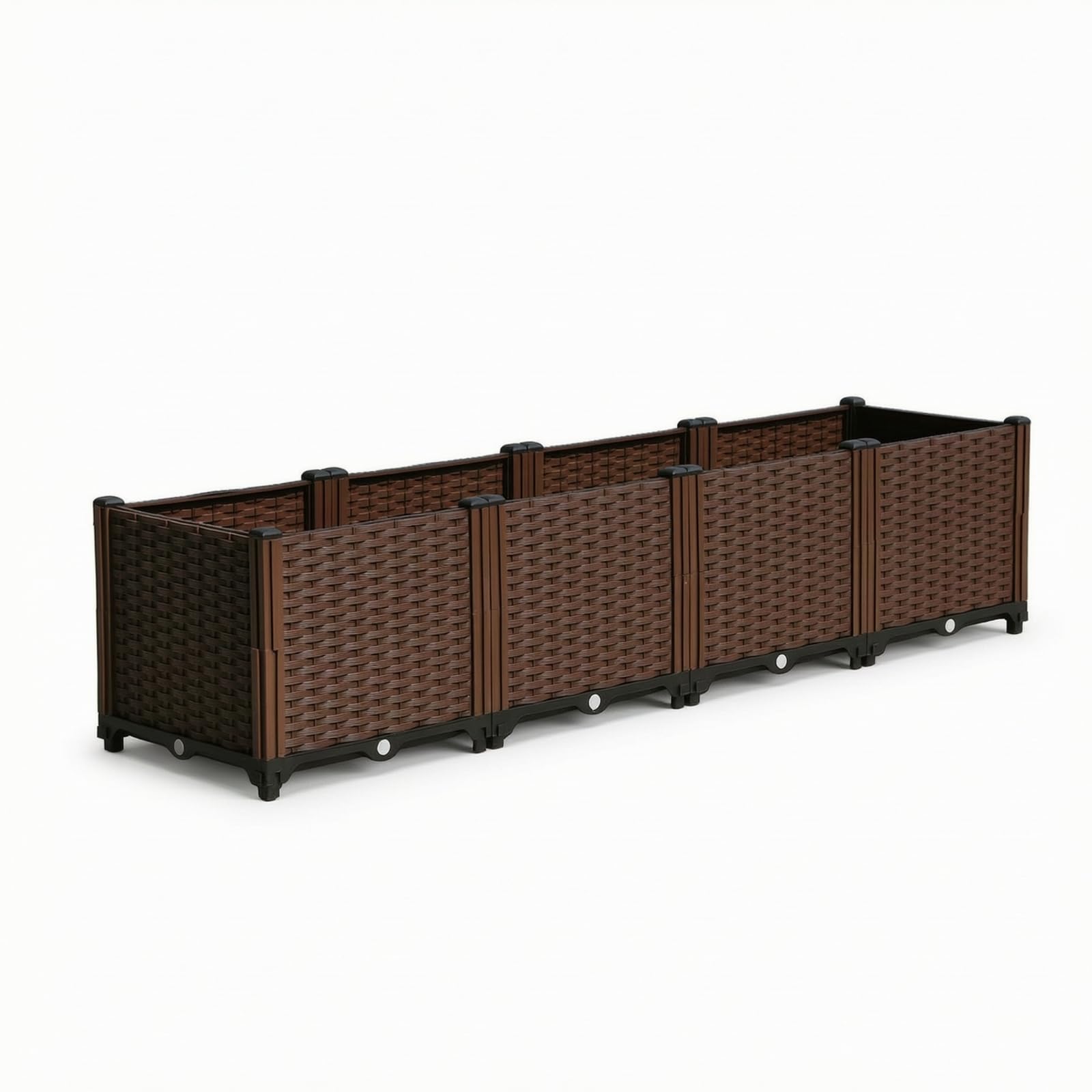 Gralara Jardinera Plástico con Autorriego Elevada Macetero Rectangular con Patas Acogedor Jardinera Patas para Principiantes, 160 40 37 Cm, Caja Profunda De 4 Unidades