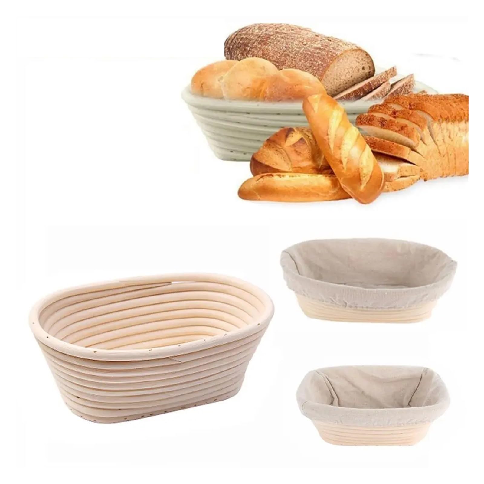 Cesta de mimbre for fermentación masa, Banneton Brotform, for hornear en casa(35X14X7cm)