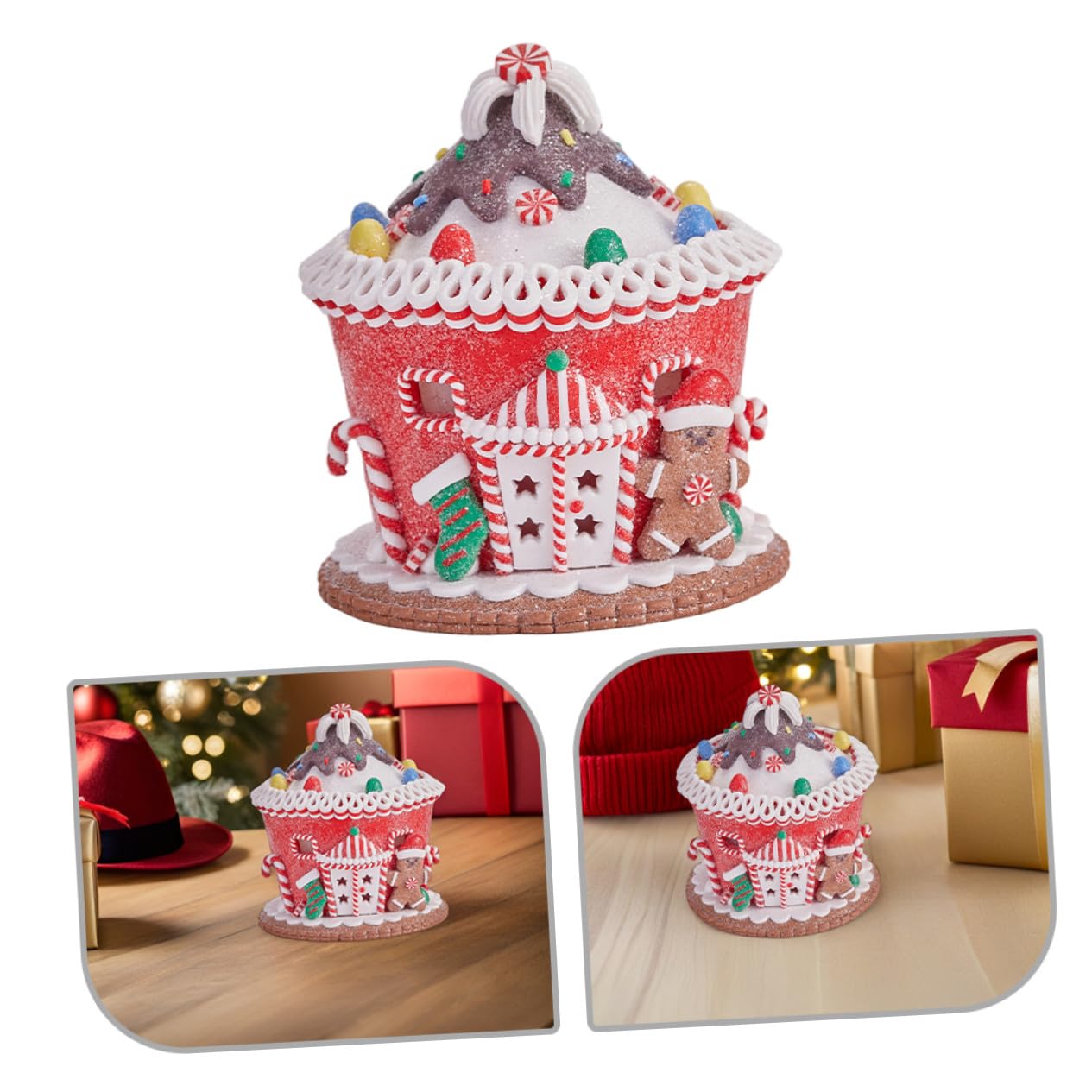 ERINGOGO Castillo de Arcilla Brillante para Decoración Navideña Figura de Casa de Jengibre Iluminada con Luz LED para Escenarios de Mesa de Fiesta