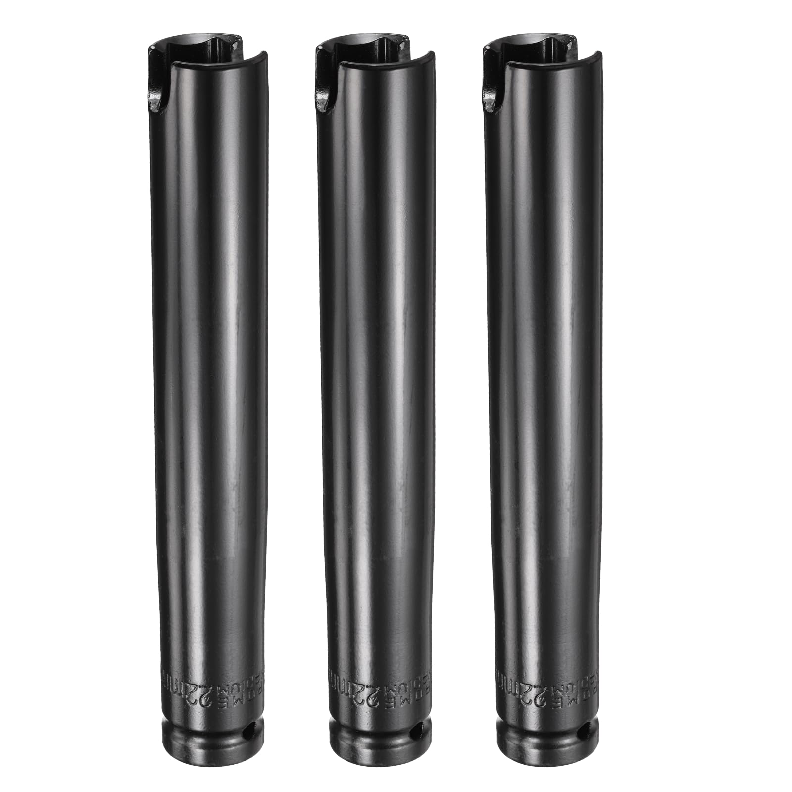 sourcing map 3pcs 6-Point Slotted Deep Impact Socket 1/2" Drive 22mm Metric Socket (8") 200mm Extra Long Heat-Treated 45# Steel for Home Auto Axle Hex Bolts Wing Nuts Repair, Black