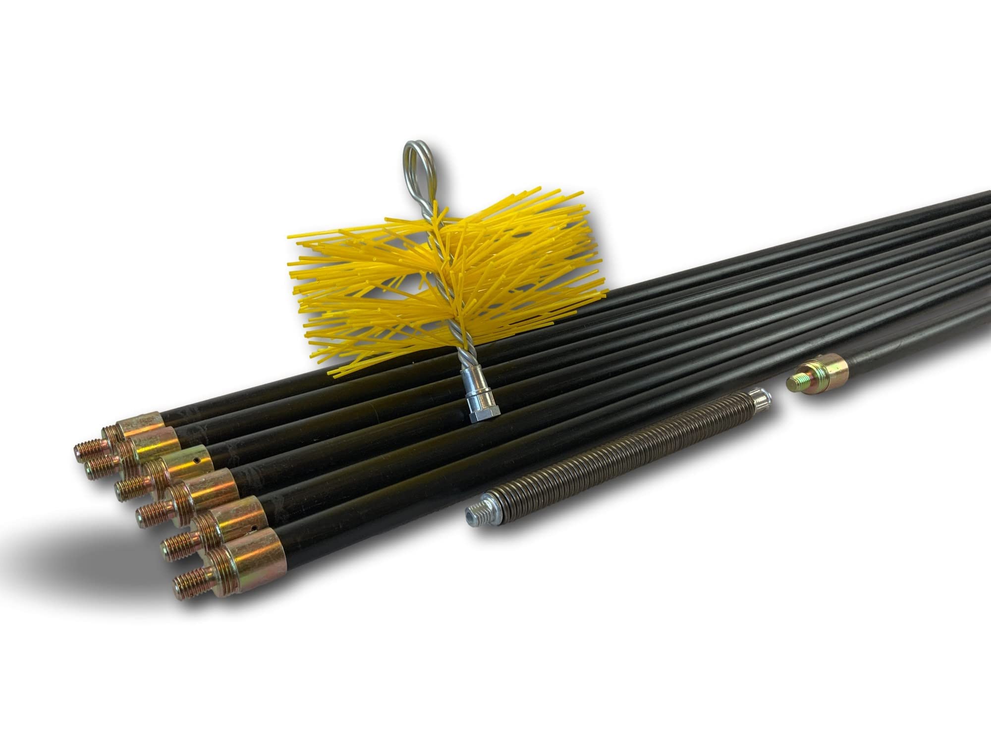 Kibros Kit spazzacamino iper pro intubata scovolo sintetico Ø 150 mm | Scovolo nylon rinforzato, 7 aste piene Ø 20 mm (6×2 m + 1×1 m), 13,25 m, per canne fumarie intubate.