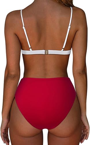 Miniatura 2 de SUUKSESS Conjunto de bikini triangular de corte alto para mujer, traje de baño sexy de cintura alta de 2 piezas