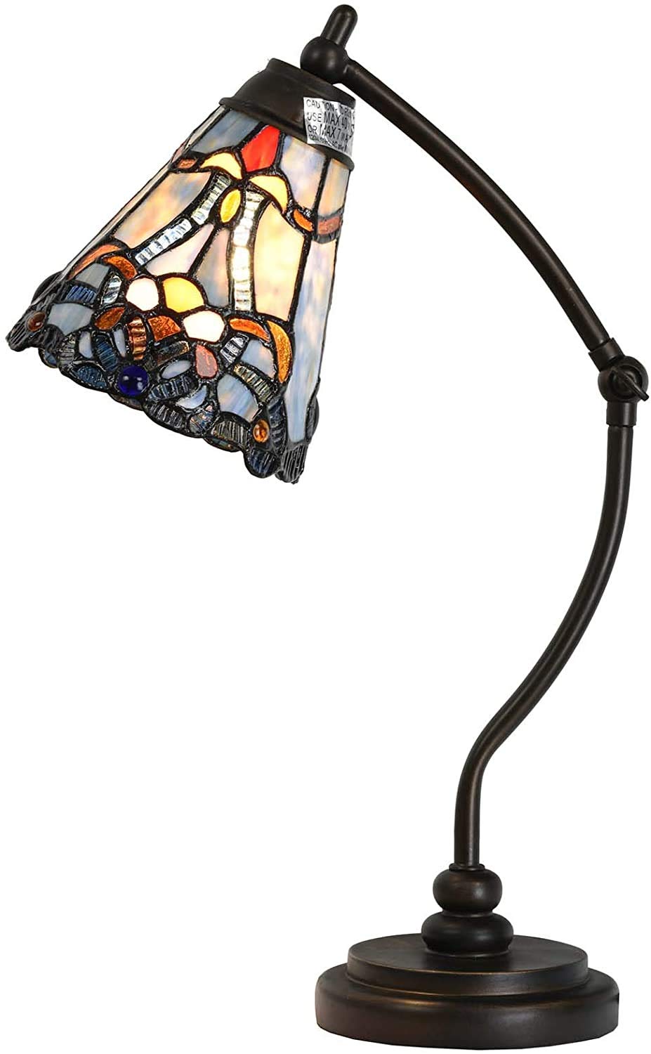Bieye L30688 Lampada da tavolo in vetro colorato in stile Tiffany con base a braccio girevole per la lettura e la decorazione della casa (blu barocco)