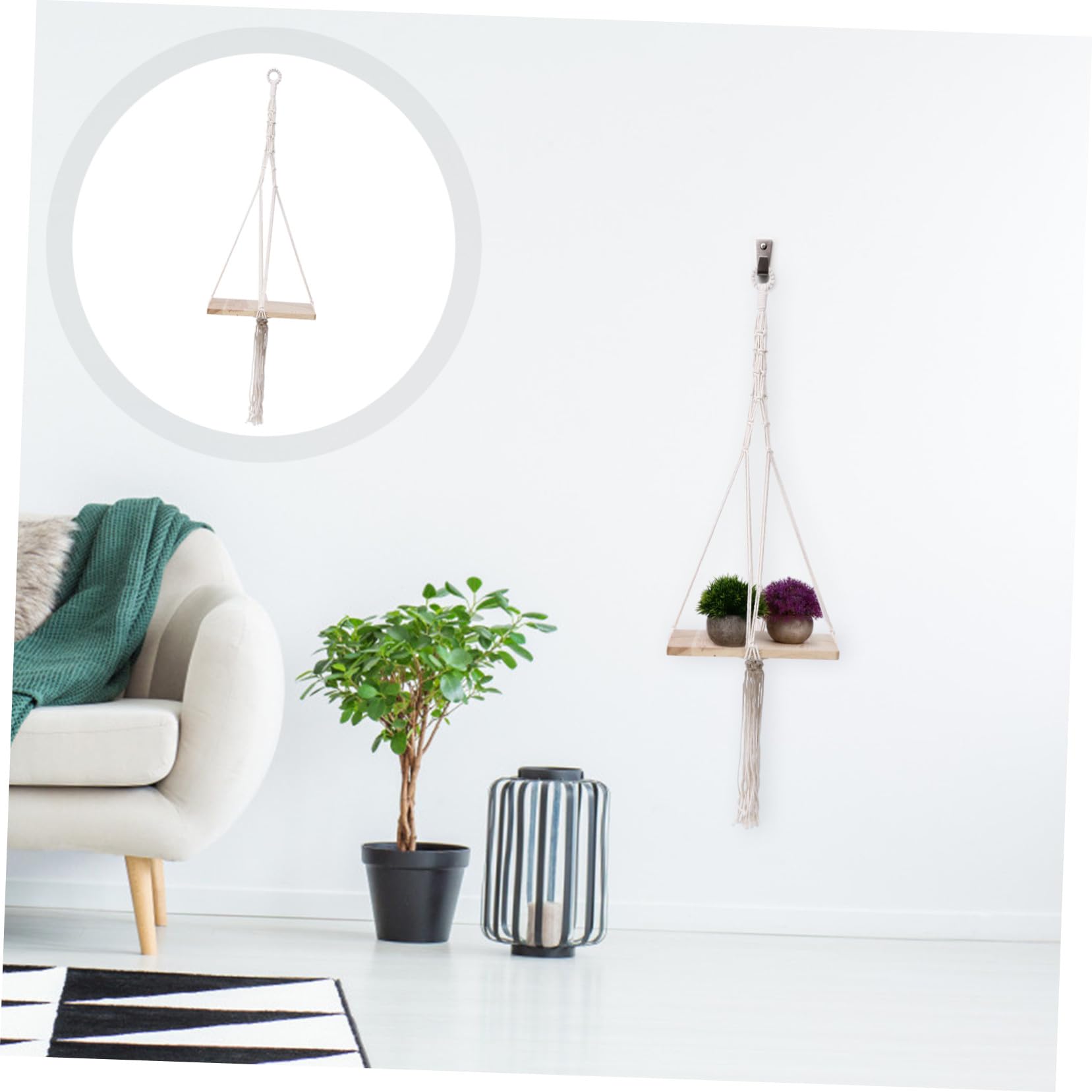 NUOBESTY Hängender Pflanzkorb aus Baumwolle für Balkon und Wohnung, Beige