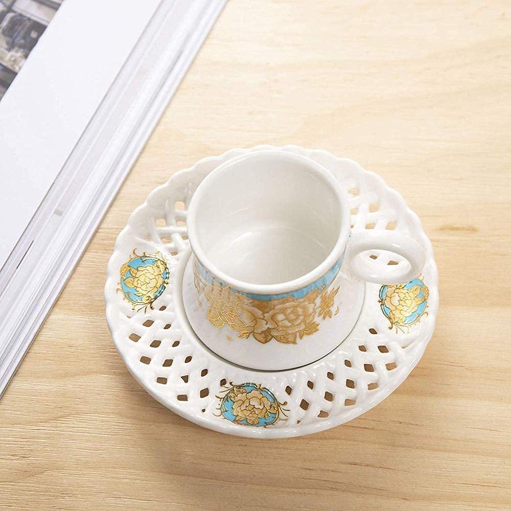 Juego de Tazas de café, Juego de té y café de Porcelana de pequeña Capacidad, Juego de 6 Tazas y platillos de cerámica, Regalo (E)